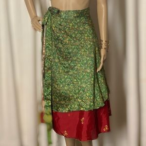 Reversible double layer silk wrap skirt.
